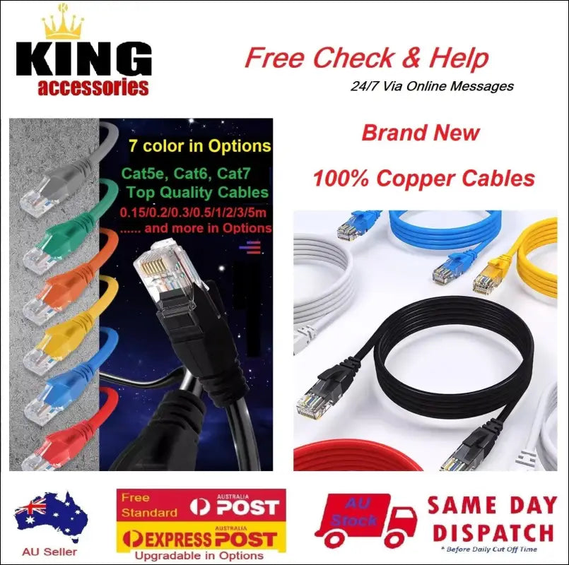 100% Pure Copper Network Cat5e Cat6 Cat7 Color Ethernet Cable Lifetime Warranty