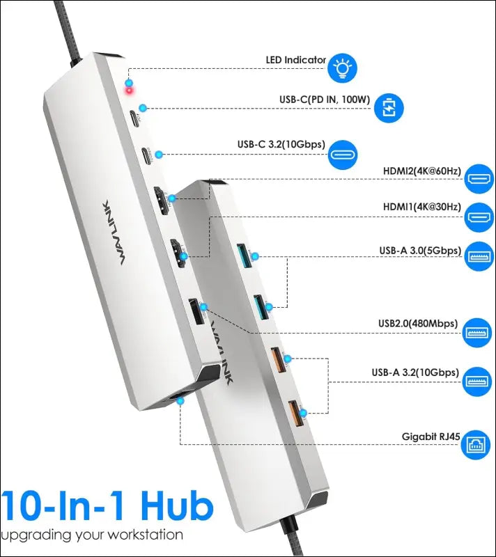 10Gbps USB C Docking Station Dual Monitor, USB C Hub Adapter with Dual HDMI, PD 100W, USB 3.2&USB-C 10 in 1 Hub, 5Gbps USB 3.0, USB 2.0, Ethernet, USB C Dock for Mac/Dell/HP/Lenovo