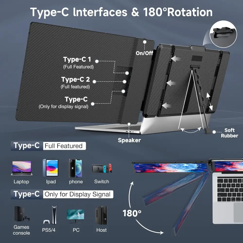 14 Inch FHD 1080P IPS Portable Monitor, Laptop Screen Extension for 13-17.3 Inch Laptop/Mobile Phone/PC/Xbox/PS/Switch/MacBook