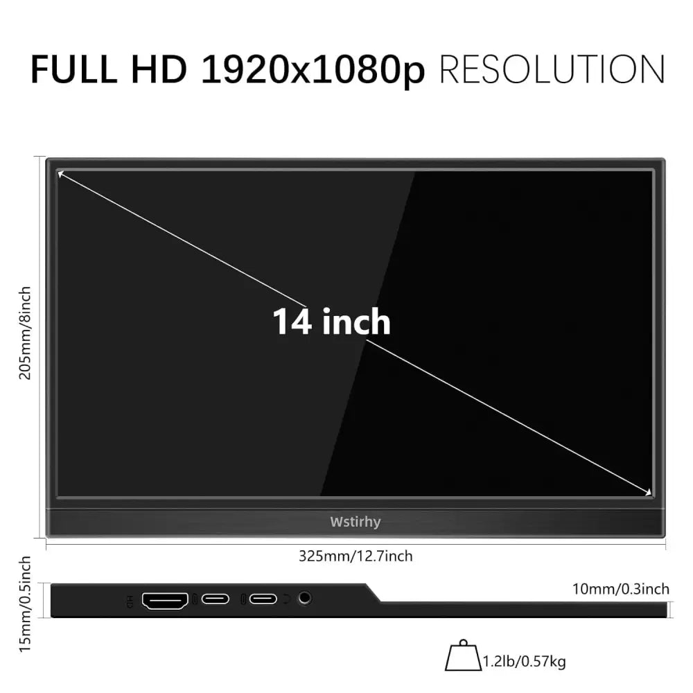 14 Inch Portable Monitor USB C 1920 x 1080p IPS Screen Portable HDMI Monitor with Two Speakers Mobile Monitor for PC Laptop Xbox PS4/5 Switch