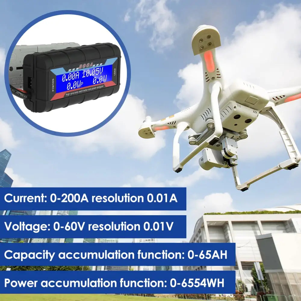 200A DC Digital Monitor Professional DC Battery Monitor Meter Precise LCD Volt Amp Watt Power Analyzer 0-200A 0-60V Solar Power Monitor Tester for Power Monitoring