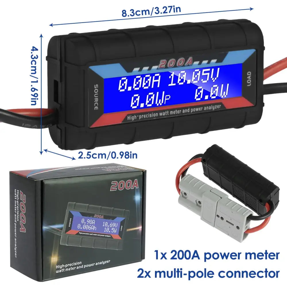 200A DC Digital Monitor Professional DC Battery Monitor Meter Precise LCD Volt Amp Watt Power Analyzer 0-200A 0-60V Solar Power Monitor Tester for Power Monitoring
