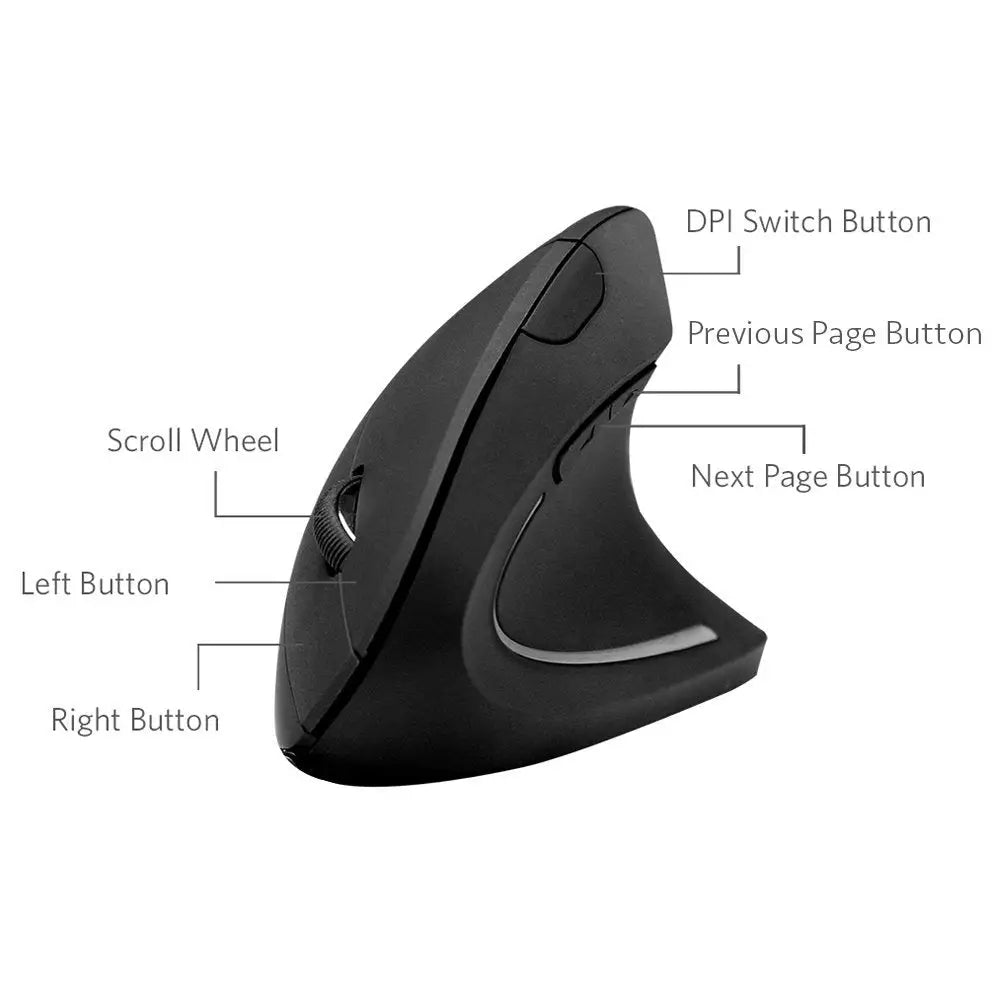 Anker 2.4G Wireless Vertical Ergonomic Optical Mouse 800/1200 /1600 DPI 5 Buttons for Laptop Desktop PC MacBook - Black