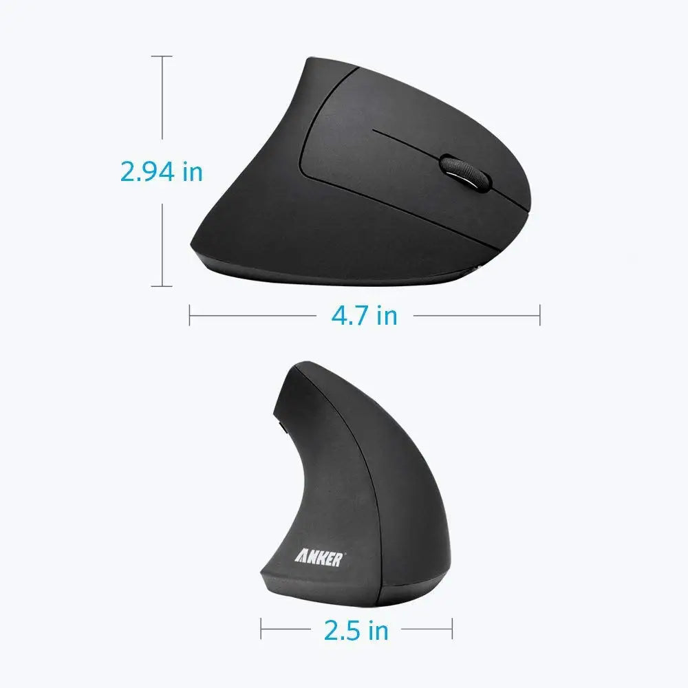 Anker 2.4G Wireless Vertical Ergonomic Optical Mouse 800/1200 /1600 DPI 5 Buttons for Laptop Desktop PC MacBook - Black