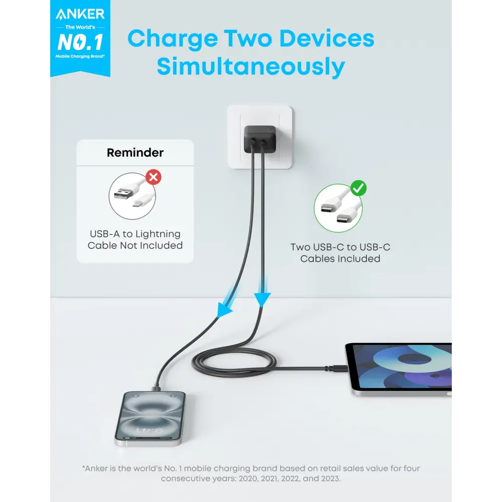 Anker iPhone 16 Charger 2-Pack 20W Fast USB C Charger Block for iPhone 16/16 Pro Max/15 Series/iPad Pro and More (Black