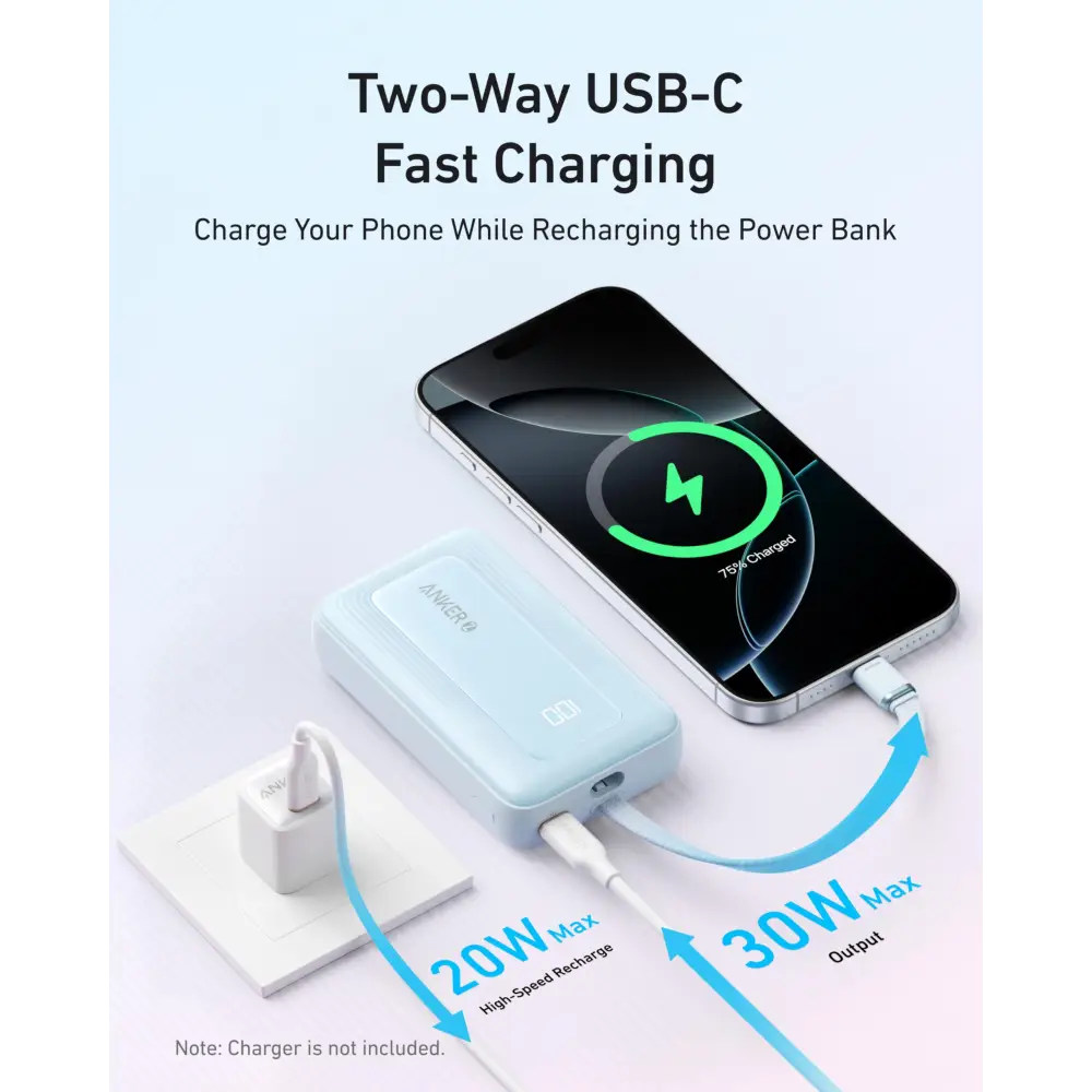Anker Portable Charger 10,000mAh 30W Power Bank USB-C in and Out Fast Charging Battery Pack Travel Essential Phone