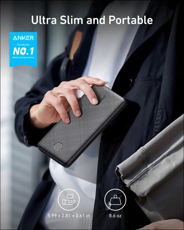 Anker Power Bank(PowerCore 10K),Compact Travel-Ready 10,000mAh Battery Pack with PowerIQ Charging Technology,5V/3A