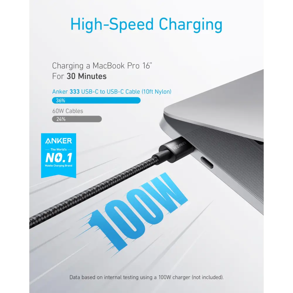 Anker USB C to USB C Cable Type C Charging Cord Fast Charge(10FT,100W) for iPhone 16/16 pro MacBook and More(USB