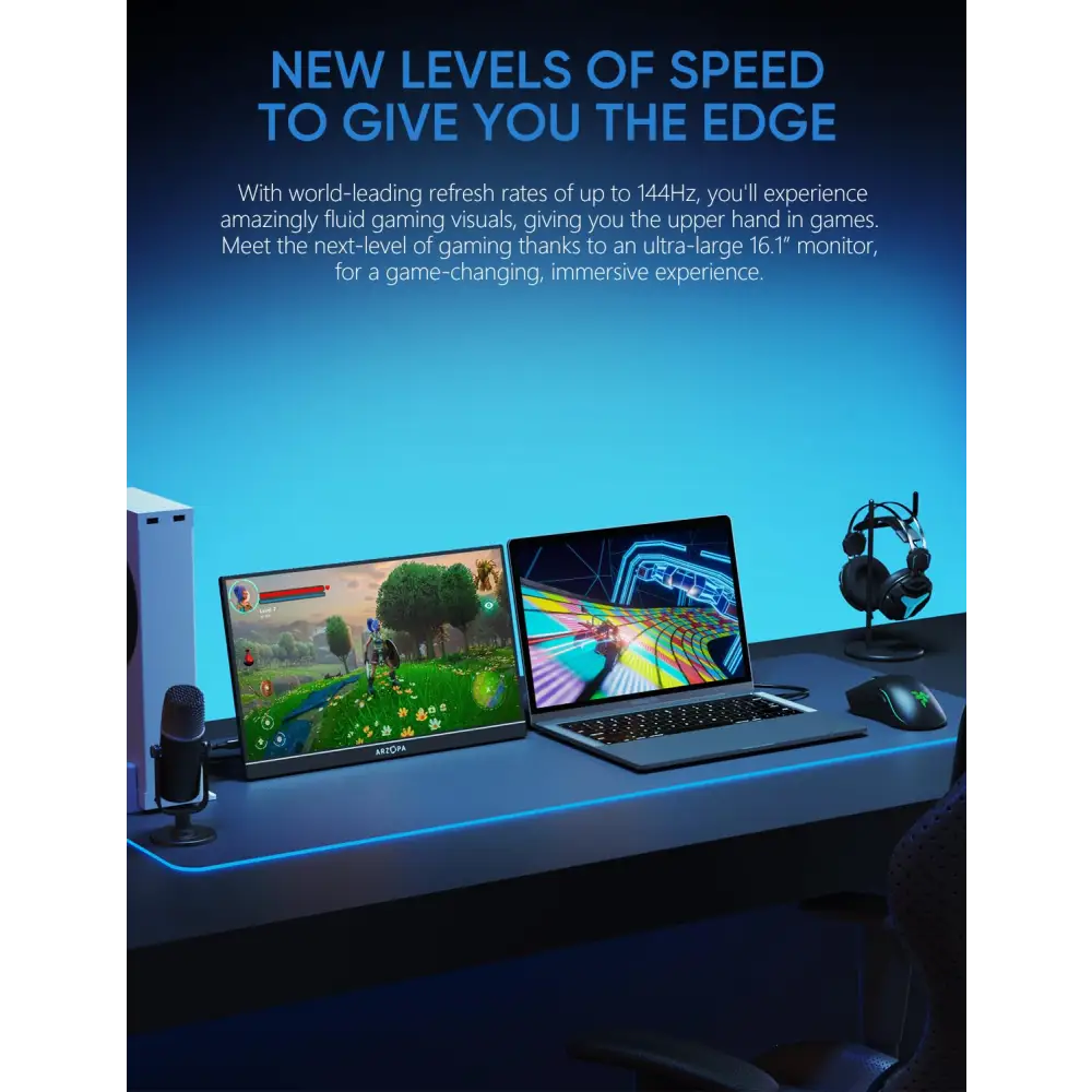 ARZOPA 16.1'' 144Hz Portable Gaming Monitor, 100% sRGB 1080P FHD Kickstand Portable Monitor with HDR, Ultra Slim, Eye Care, External Second Screen for Laptop, PC, PS5, Mac,...