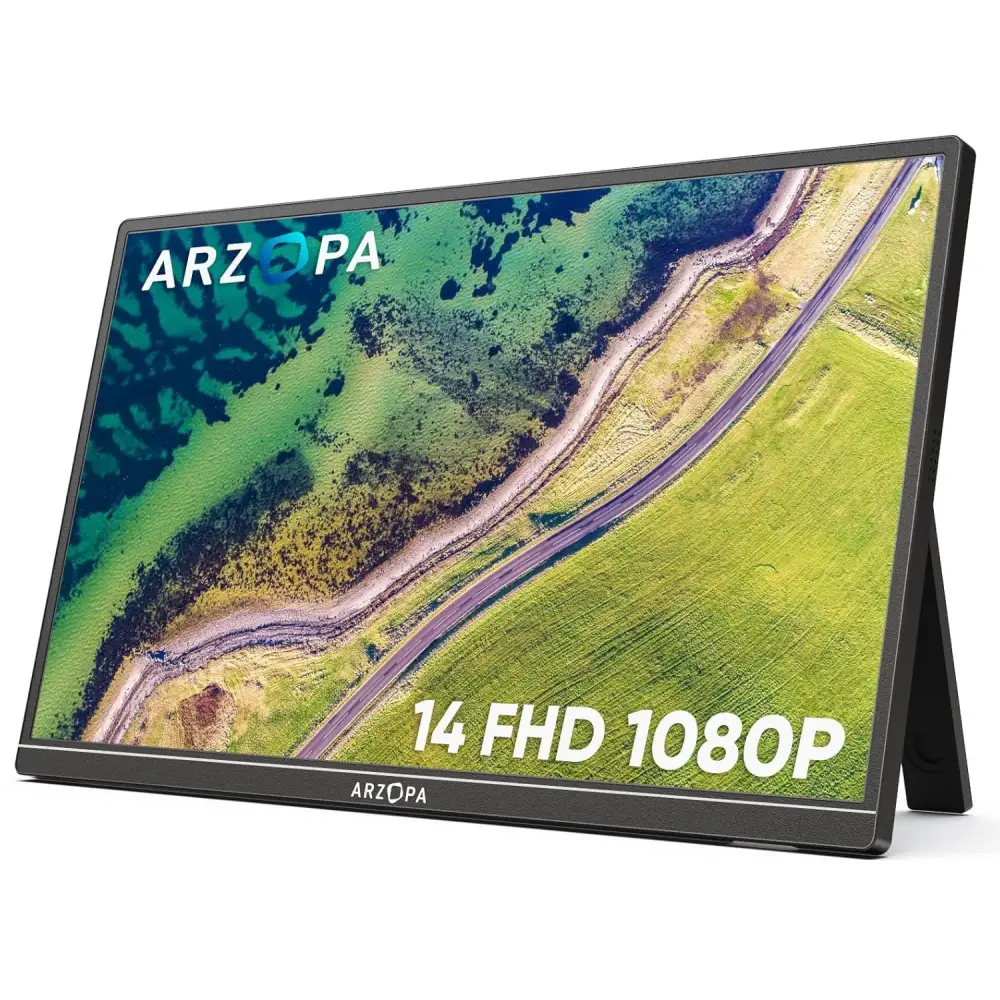ARZOPA Portable Monitor, 14.0 Inch 1920 x 1080 FHD IPS Portable Monitor for Laptop with Single Rod, Supports HDMI/Type-C/USB-C, Eye Protection Gaming Screen for...