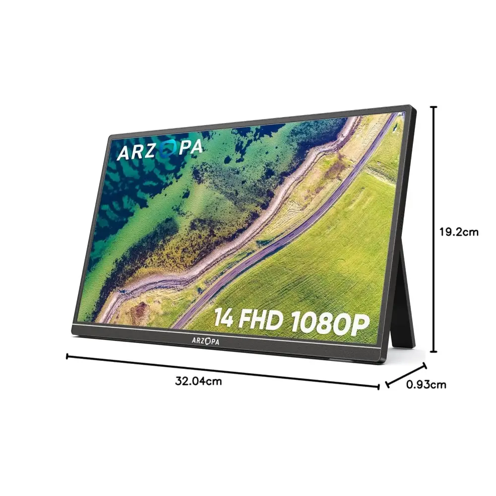 ARZOPA Portable Monitor, 14.0 Inch 1920 x 1080 FHD IPS Portable Monitor for Laptop with Single Rod, Supports HDMI/Type-C/USB-C, Eye Protection Gaming Screen for...