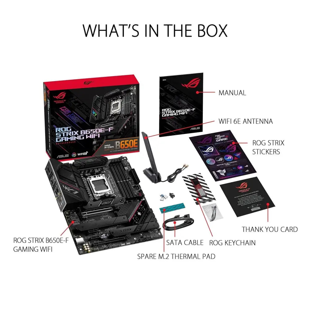 ASUS ROG Strix B650E-F Gaming WiFi AMD Ryzen AM5 ATX Motherboard, 12 + 2 Power Stages, DDR5, Three M.2 Slots, PCIe 5.0, WiFi 6E, 2.5G LAN, USB 3.2 Gen 2x2 Type-C Port, and Aura...
