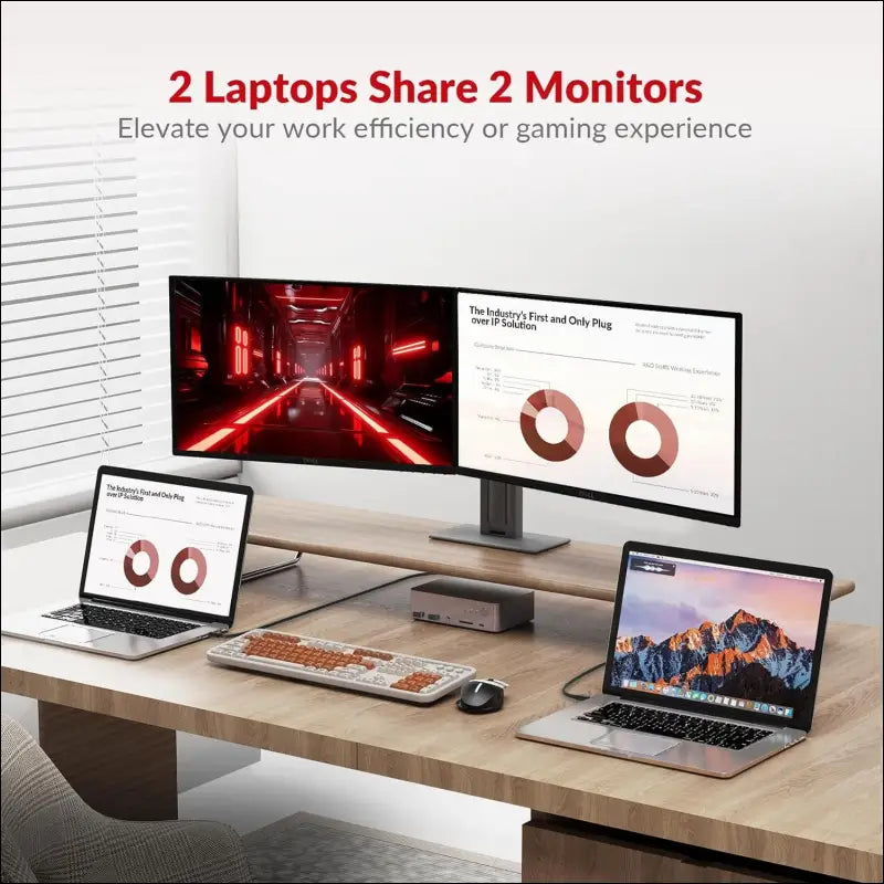 AV Access Docking Station KVM Switch 2 Monitors 2 Laptops, 4K KVM Dual Monitor, 2 USB-C MST Ports, 60W PD for Each PC,1G Ethernet, EDID Emulation, 2K@144Hz, 1080P@240Hz, Ideal for Home Office & Gaming