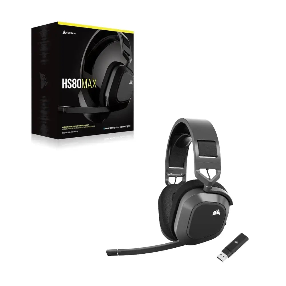 Corsair HS80 MAX Wireless Multiplatform Gaming Headset with Bluetooth - Dolby Atmos - Broadcast Quality Microphone - iCUE Compatible - PC, Mac, PS5, PS4, Mobile - Steel Grey