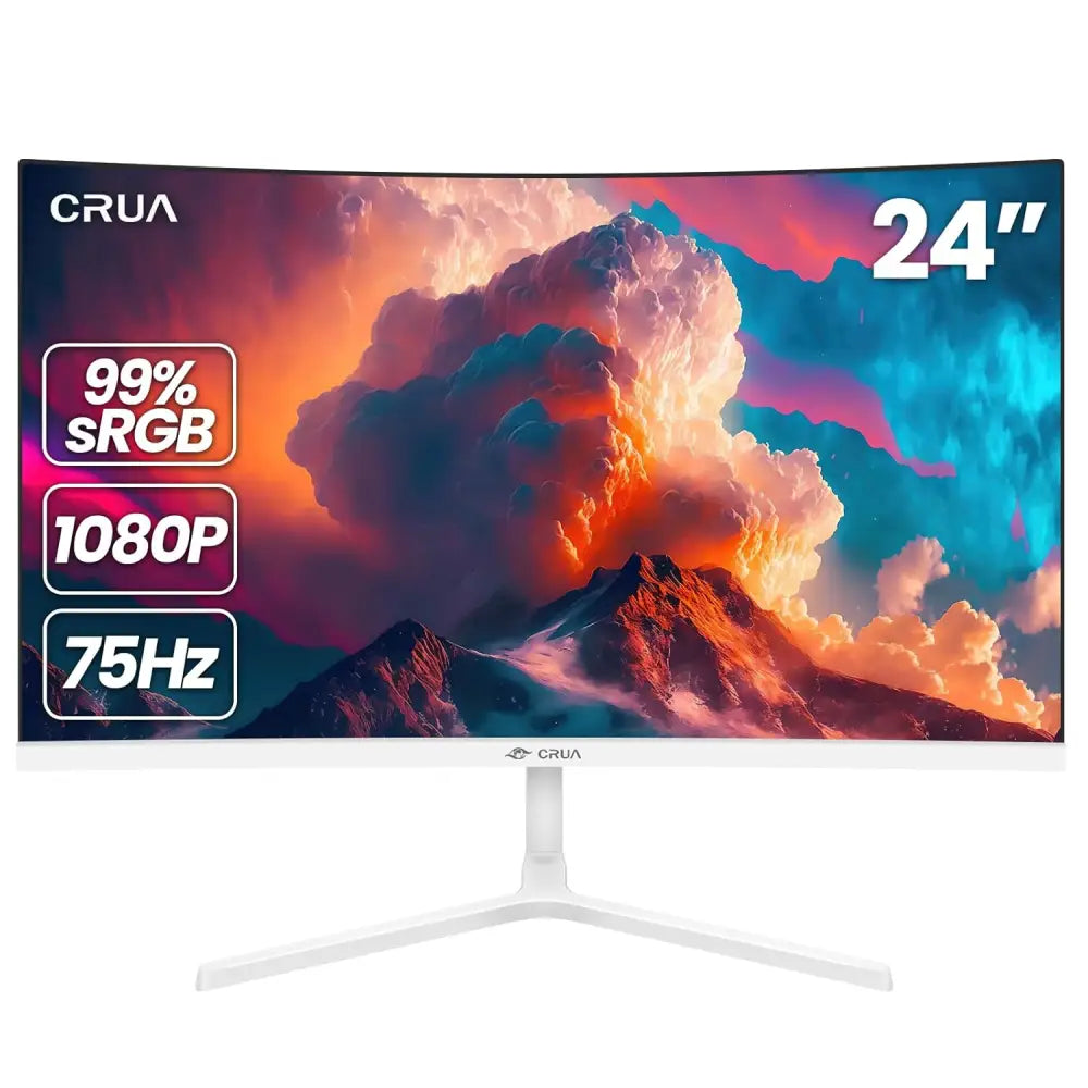 CRUA 24 Inch White Monitor FHD(1920×1080p) 75Hz 99% sRGB Computer Monitor LED Filter Blue Light 178° Wide Viewing Angle