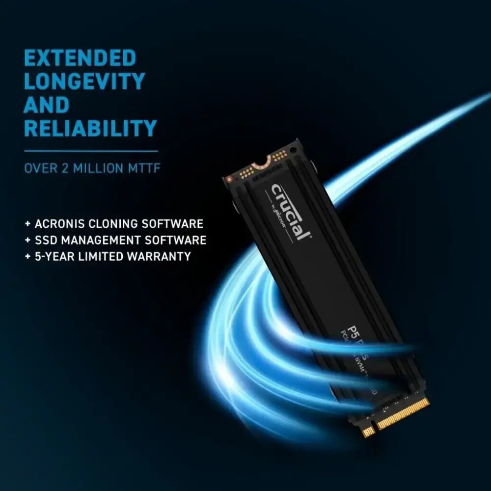 CRUCIAL 2TB PCIe Gen4 NVMe M.2 SSD, CRUCIAL P5 PLUS WITH HEATSINK ,CT2000P5PSSD5