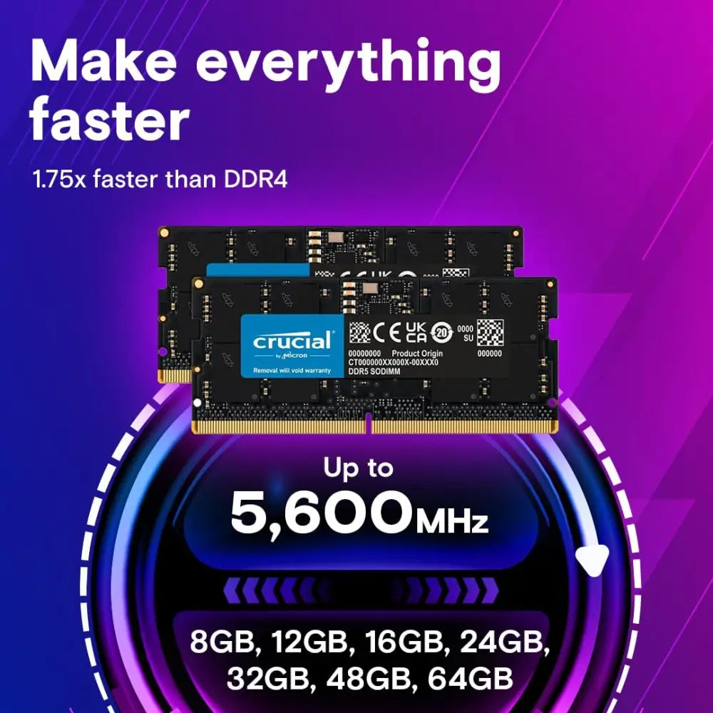 Crucial CT2K64G56C46S5 DDR5 RAM 128GB Kit (2x64GB) 5600MHz SODIMM CL46, Memory Module for Laptop/Notebook, Mini PC, High Performance RAM