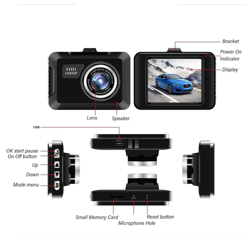 Dash Cam HD 1080P DVR Car Recorder Dash Cam with 2.2 Inch LCD Display, Night Vision, Gravity Detection, Loop, Motion Detection, for Outdoor Travel