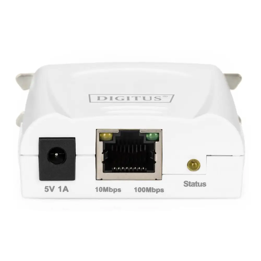 DIGITUS Fast Ethernet Print Server with Parallel Port, 1x RJ45, 1x DB-36-pin Male, Printer Server, DHCP Capable, TCP/IP, Easy Installation, Includes Power Supply, White