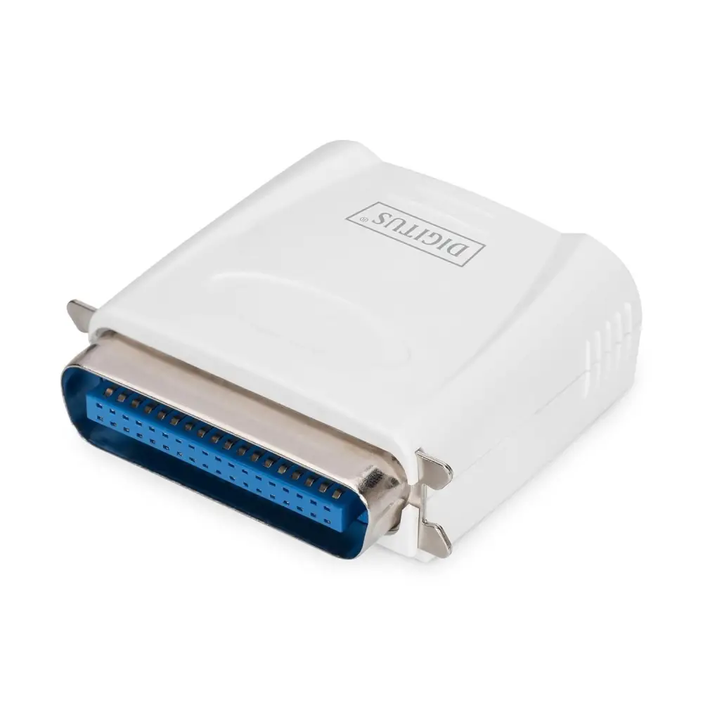 DIGITUS Fast Ethernet Print Server with Parallel Port, 1x RJ45, 1x DB-36-pin Male, Printer Server, DHCP Capable, TCP/IP, Easy Installation, Includes Power Supply, White