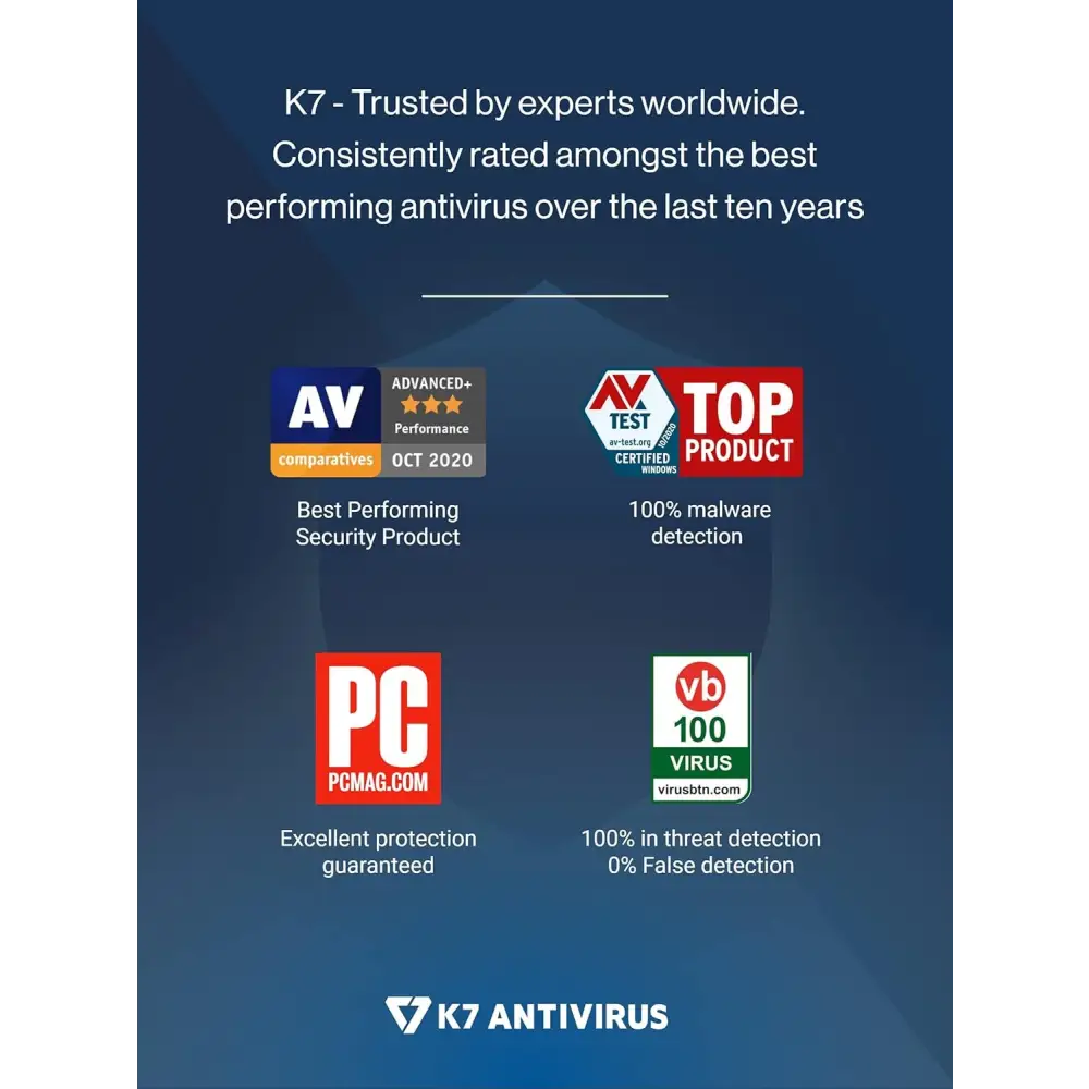 K7 Ultimate Security Antivirus Software 2025 |1 Devices, 1 Year| Threat Protection, Internet Security,Data Backup,Mobile Protection laptop,PC, Mac®,Phones,Tablets-No CD