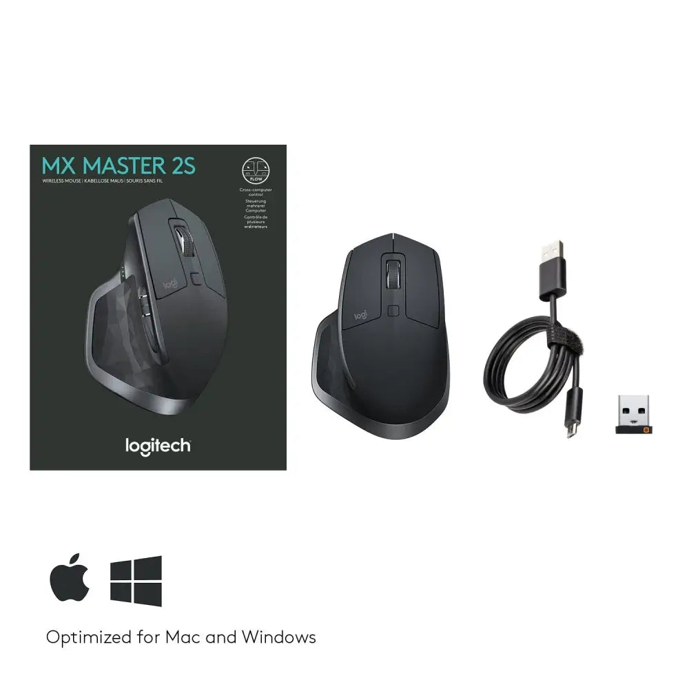 Logitech MX Master 2S Wireless Mouse, Multi-Device, Bluetooth or 2.4GHz Wireless with USB Unifying Receiver, 4000 DPI Any Surface Tracking, 7 Buttons, Fast Rechargeable,...