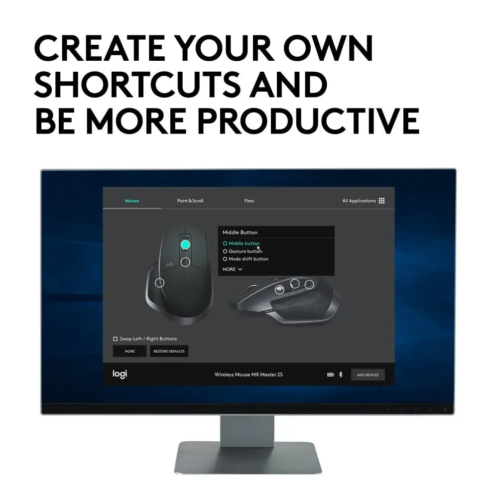 Logitech MX Master 2S Wireless Mouse, Multi-Device, Bluetooth or 2.4GHz Wireless with USB Unifying Receiver, 4000 DPI Any Surface Tracking, 7 Buttons, Fast Rechargeable,...