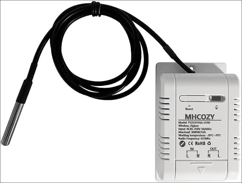 MHCOZY Zigbee Temperature Sensor Controller with Waterproof Probe, Tuya App Remote 16A Smart Switch (Tuya Zigbee Hub Required)