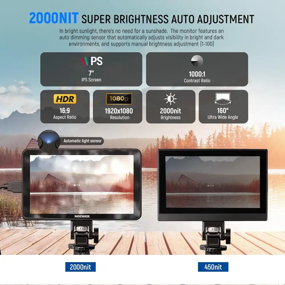 NEEWER F700 7" Camera Field Monitor, 2000nit HD 1920x1080 IPS Touch Screen with 3D LUT, 4K HDMI Loop in/Out with Peak Focus DSLR Video Assist HDR Waveform, Cold Shoe Mount,...