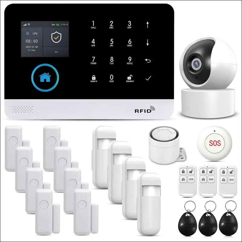 PGST Tuya Smartlife APP Home Security Alarm System, GSM WLAN with 1080P Surveillance Camera, Door Sensor, Motion Detector, Alarm Systems, Compatible with Alexa Google Assistant