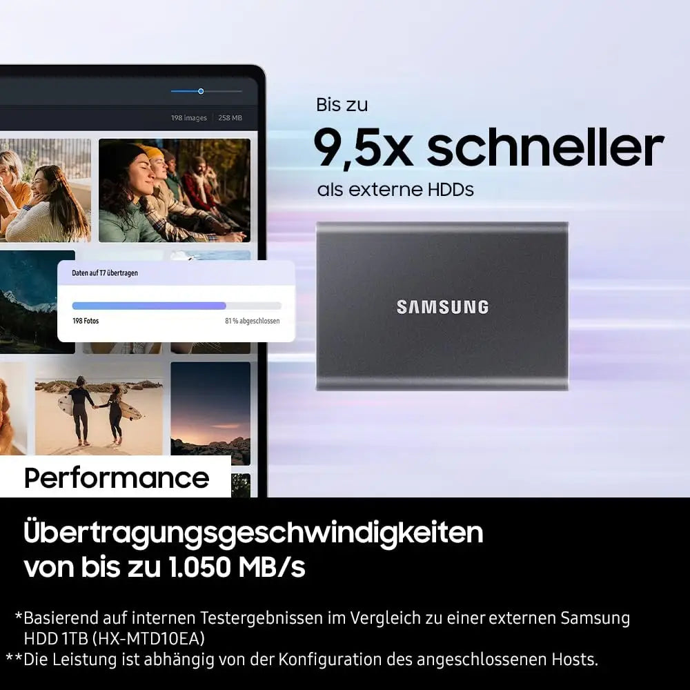 SAMSUNG SSD T7 1TB Portable External SSD, Up to USB 3.2 Gen 2, Reliable Storage for Gaming, Students, Professionals, Grey