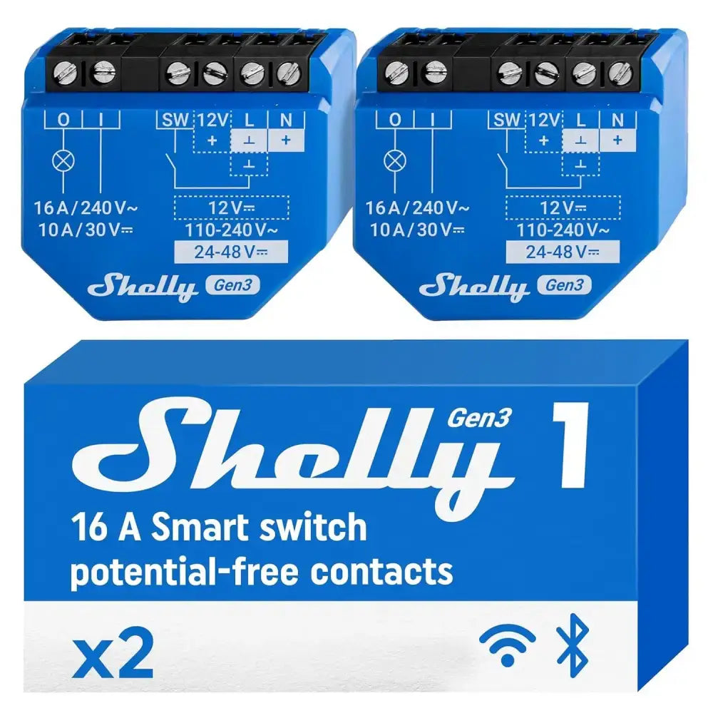 Shelly 1 Gen3-2 Pack WiFi Smart Switch Relay with Dry Contact Light Switch Home Automation Compatible with Alexa & Google Home iOS Android App No Hub Required