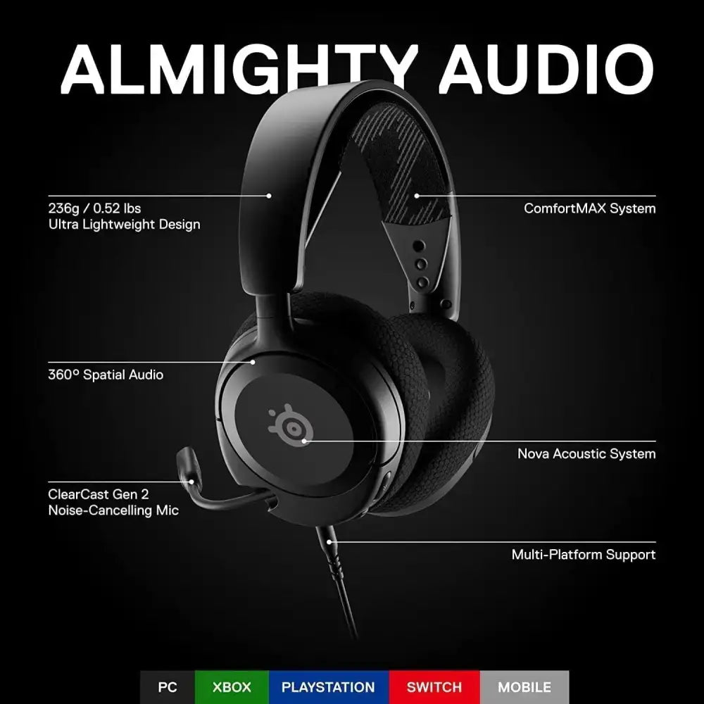 SteelSeries Arctis Nova 1 Wired 3.5mm AUX Gaming Headset for Xbox, PC, PlayStation, Nintendo Switch, Android & iOS - AI-Powered Noise-Cancelling ClearCast Gen 2 Microphone