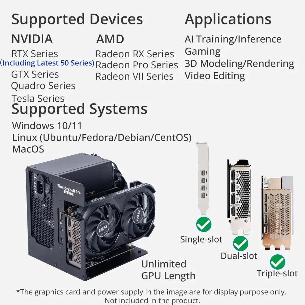 Thunderbolt3/4 USB4 Egpu Enclosure 40Gbps Compatible with Win/Linux/Macos, Pcie External GPU Dock with PD 85W Using DC/ATX PSU, Support NVIDIA/AMD GPU and Daisy Chain