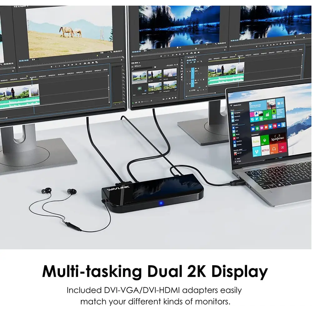 USB 3.0 Universal Docking Station, USB 3.0 Laptop Docking Station Dual Display with HDMI & DVI to VGA/HDMI, Gigabit Ethernet, 6 USB Ports, Audio for Laptop, Ultrabook and PC, No Power Charging