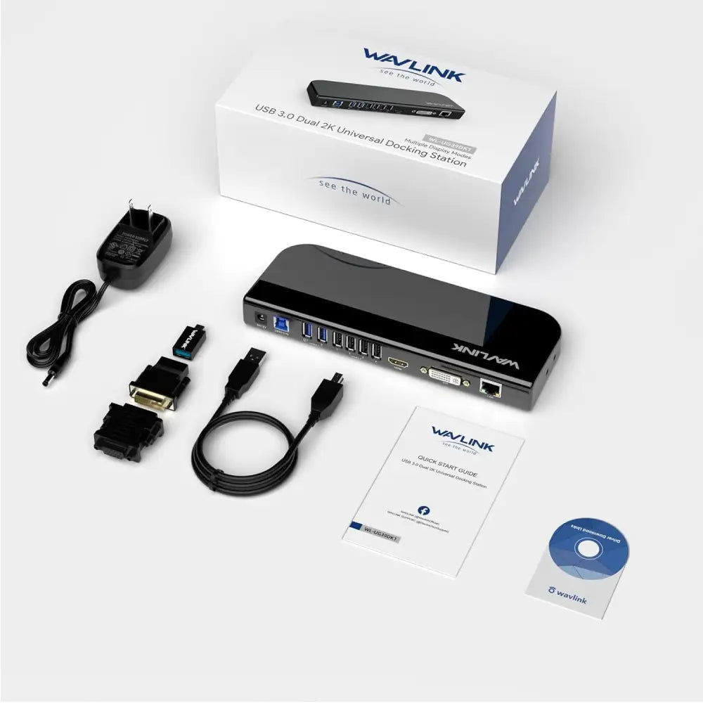 USB 3.0 Universal Docking Station, USB 3.0 Laptop Docking Station Dual Display with HDMI & DVI to VGA/HDMI, Gigabit Ethernet, 6 USB Ports, Audio for Laptop, Ultrabook and PC, No Power Charging