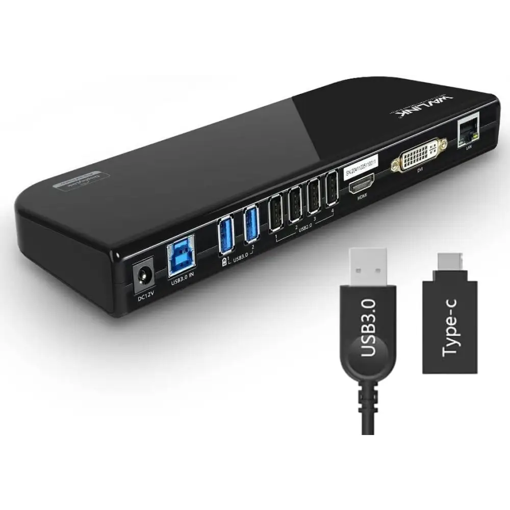 USB 3.0 Universal Docking Station, USB 3.0 Laptop Docking Station Dual Display with HDMI & DVI to VGA/HDMI, Gigabit Ethernet, 6 USB Ports, Audio for Laptop, Ultrabook and PC, No Power Charging