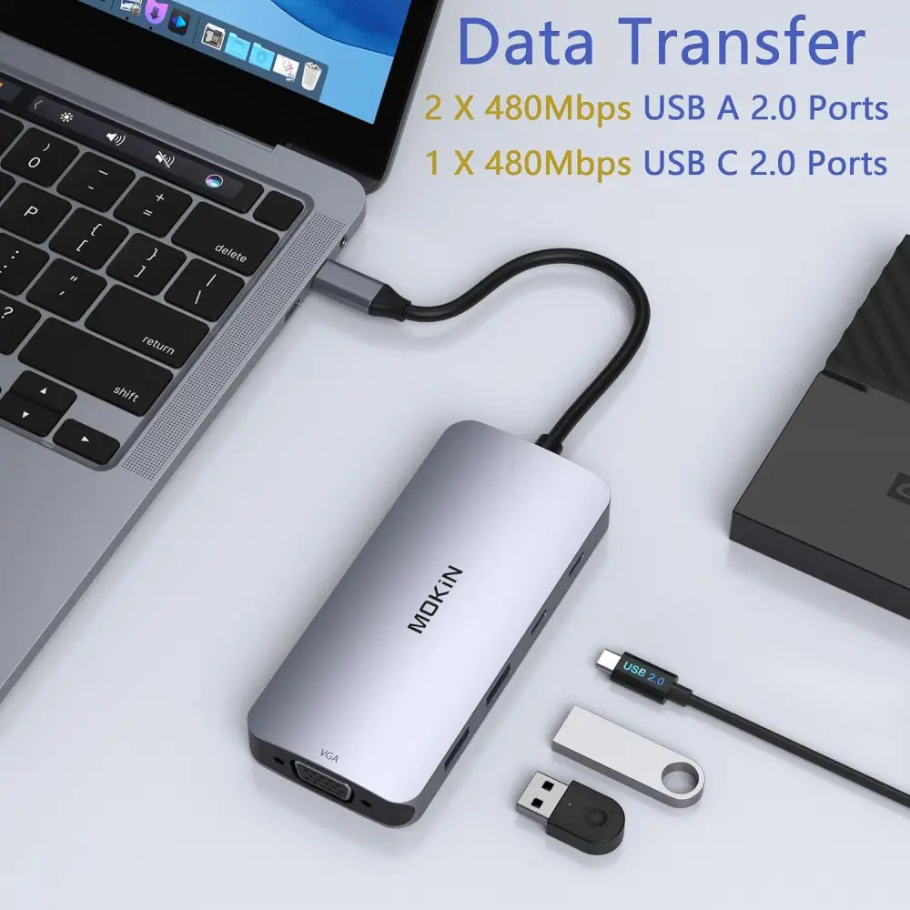 USB C Docking Station Dual Monitor, Laptop Docking Station with 2 HDMI, VGA, 3 USB 3.1, 2 USB 2.0, PD Charging, Ethernet, Audio&Mic for Dell XPS/Steam Deck/HP/ASUS/Lenovo ThinkPad/Surface