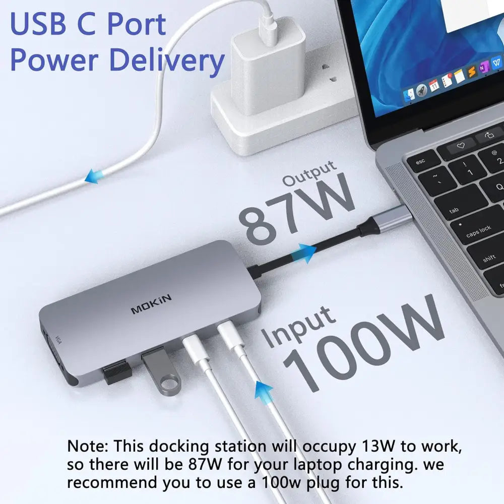 USB C Docking Station Dual Monitor, Laptop Docking Station with 2 HDMI, VGA, 3 USB 3.1, 2 USB 2.0, PD Charging, Ethernet, Audio&Mic for Dell XPS/Steam Deck/HP/ASUS/Lenovo ThinkPad/Surface