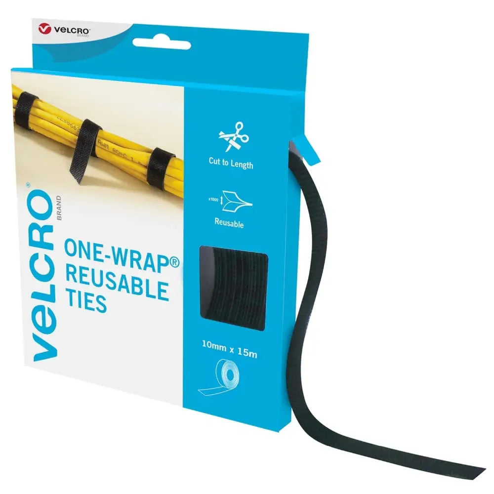 Velcro One-Wrap Multi-Purpose Ties, Black, 15m