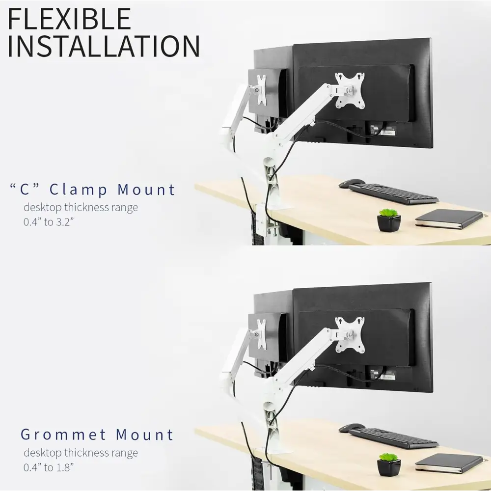 VIVO Articulating Dual 17 to 27 inch Pneumatic Spring Arm Clamp-on Desk Mount Stand, Fits 2 Monitor Screens with Max VESA 100x100, White, STAND-V102OW