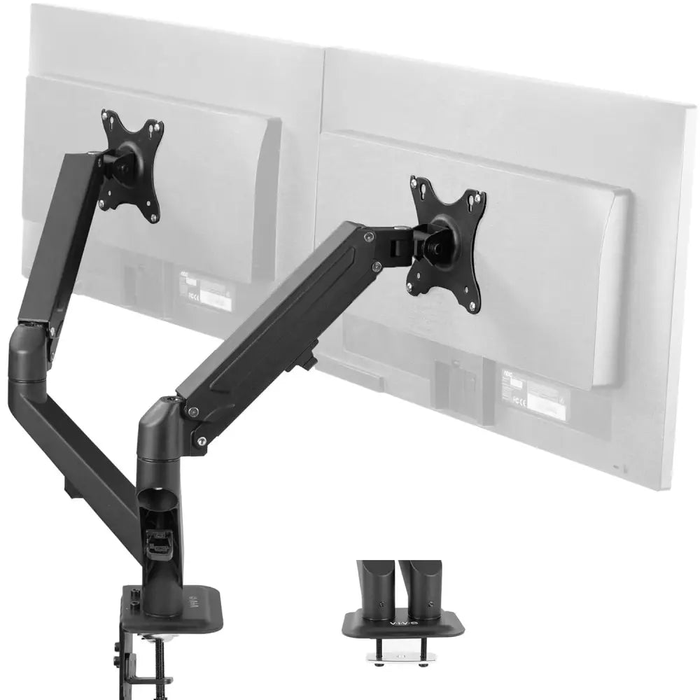 VIVO Articulating Dual 17 to 27 inch Pneumatic Spring Arm Clamp-on Desk Mount Stand, Fits 2 Monitor Screens with Max VESA 100x100, White, STAND-V102OW