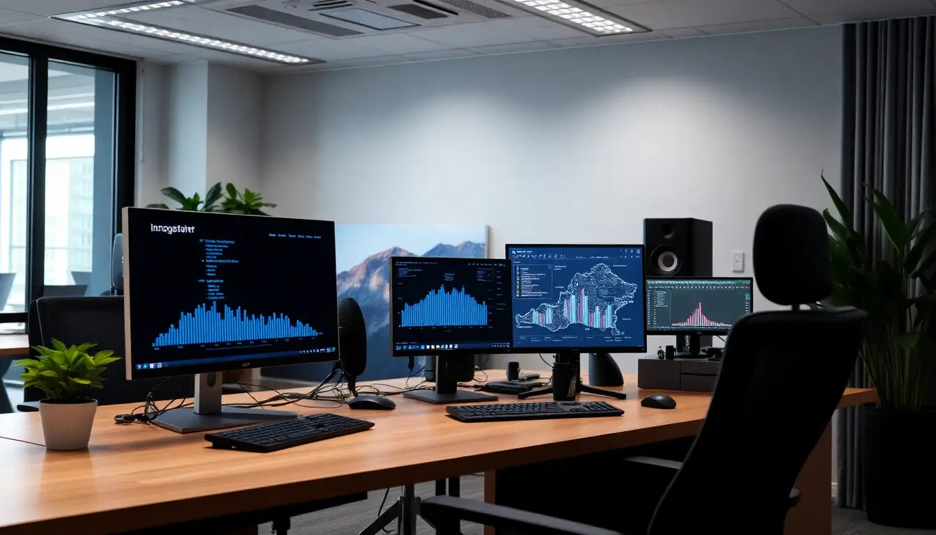 Modern office IT setup with digital innovation tools