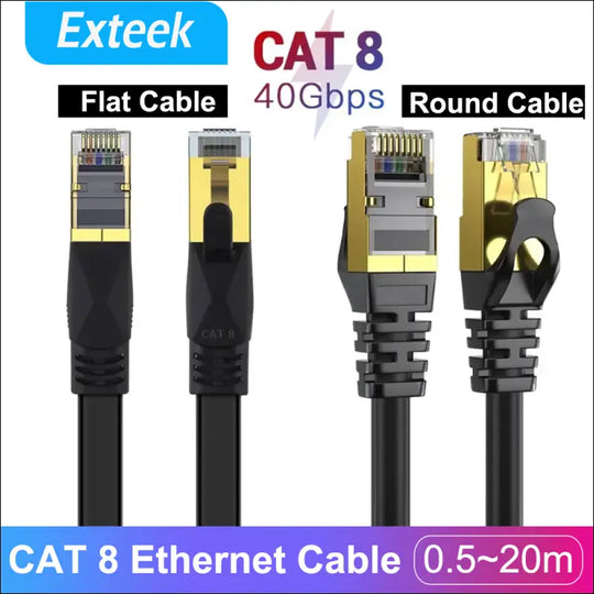 0.5m-20m Cat 8 Ethernet Cable Round/Flat Network Cable 40Gbps RJ45 Connector Lot
