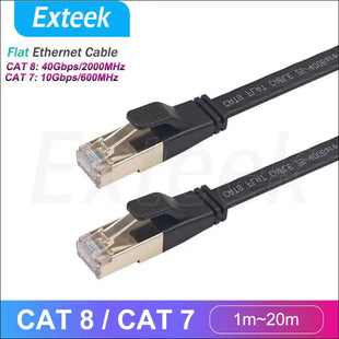 0.5M~20M CAT8 CAT7 RJ45 Flat Network Cable Shielded Grounding Black lot