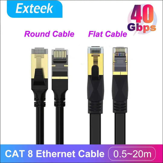 0.5m-20m Long Cat 8 Flat/Round Ethernet Cable Network 40Gbps RJ45 Connector Lot