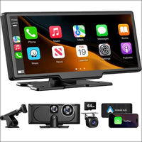 10.26 Inch Portable Wireless Touch Screen Apple Carplay, Android Auto, Mirror Link with 4K Dash Cam, 1080P Camera, GPS Navigation, Bluetooth, Siri/Google Navigation Car Screen...
