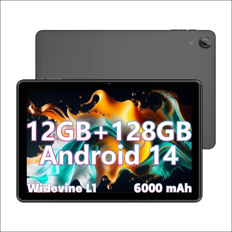 10 Inch Tablet, Android 14 with 12GB RAM+128GB ROM(Expand to 1TB), Octa Core 1280 * 800 IPS HD Display Android Tablet, Unisoc A523 CPU, 5G/2.4G WiFi, Dual 5MP+8MP Camera,(Gray)