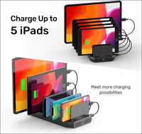 10-Port USB Charging Station, 60W Fast Multi USB Charger with SmartIC Tech, Black, Compatible with iPad, Tablet, Kindle, Cell Phone
