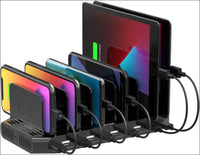 10-Port USB Charging Station, 60W Fast Multi USB Charger with SmartIC Tech, Black, Compatible with iPad, Tablet, Kindle, Cell Phone